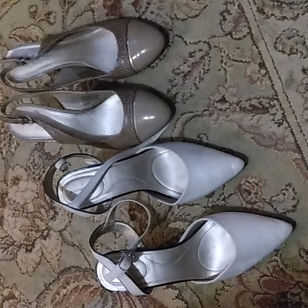 Two Bandolino size 9 backless heels white and animal print worn only to church.